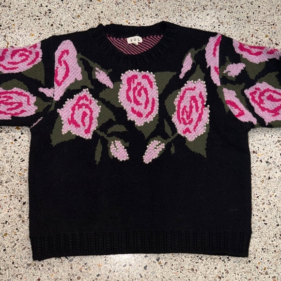 POL Sweaters - POL Anthropologie black pink floral sweater pearl small s
